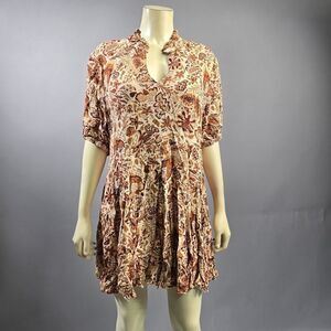 Olivaceous Brown and Tan Pleated Tunic with Mandarin Collar R7
